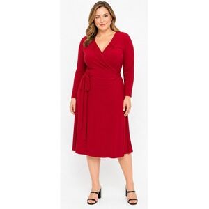 Norma Kamali Red Wrap Dress Long Sleeve V-Neck Midi Jersey Women Plus Size XXL